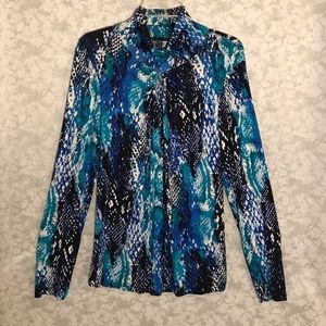 Spence brand blouse w/blue, black, white design‎ XL colorful